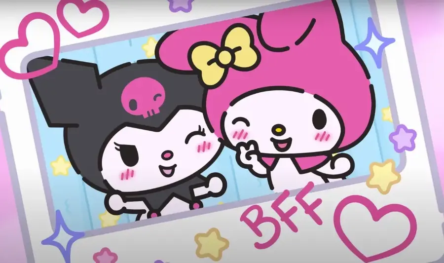 Kuromi ve My Melody bir fotoğraf çerçevesinde yan yana, BFF yazısı